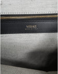 Versace White Top Handle Canvas Leather Logo Crossbody Tote Bag