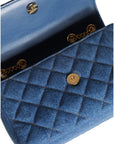 Versace Blue Quilted Denim Leather Crossbody Shoulder Bag