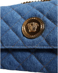Versace Blue Quilted Denim Leather Crossbody Shoulder Bag