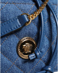 Versace Blue Quilted Denim Leather Crossbody Shoulder Bag