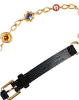Dolce & Gabbana Black Leather Gold Brass Crystal Chain Waist Belt