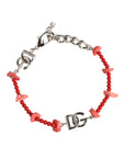 Dolce & Gabbana Silver Tone Brass Beaded Resin DG Logo Chain Bracelet