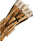 Dolce & Gabbana Gold Tone Brass Bow Crystal FauxPearl Embellished Brooch