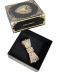 Dolce & Gabbana Gold Tone Brass Bow Crystal FauxPearl Embellished Brooch