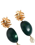 Dolce & Gabbana Red Watermelon Gold Brass Crystal Clip Dangling Earrings