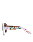 Dolce & Gabbana Multicolor Wood Crystal Brass Frame Floral Hand Paint Sunglasses
