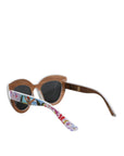 Dolce & Gabbana Multicolor Wood Crystal Brass Frame Floral Hand Paint Sunglasses