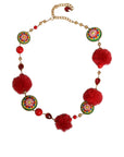Dolce & Gabbana Gold Brass Red Fur Crystal Waist Torero Belt