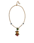 Dolce & Gabbana Gold Brass Leopard Flower Embellished Statement Necklace
