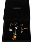 Dolce & Gabbana Gold Brass Leopard Flower Embellished Statement Necklace