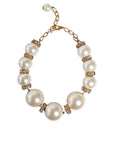 Dolce & Gabbana White Maxi Faux Pearl Beads Crystals Gold Chain Necklace
