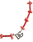 Dolce & Gabbana Silver Tone Brass Beaded Resin DG Logo Chain Necklace