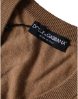 Dolce & Gabbana Brown Cashmere Knit V-neck Pullover Sweater
