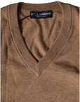 Dolce & Gabbana Brown Cashmere Knit V-neck Pullover Sweater