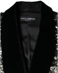 Dolce & Gabbana Black Jacquard Crystal Floral Jacket Blazer