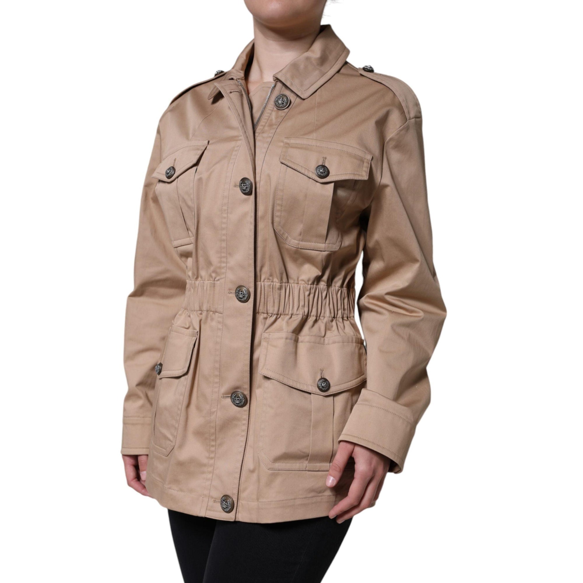 Dolce & Gabbana Beige Cotton Long Sleeve Collared Coat Jacket