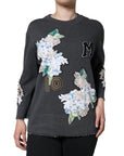 Dolce & Gabbana Gray Hydrangea CollegeStudded Floral Sweater