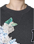 Dolce & Gabbana Gray Hydrangea CollegeStudded Floral Sweater