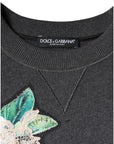 Dolce & Gabbana Gray Hydrangea CollegeStudded Floral Sweater