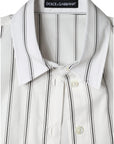 Dolce & Gabbana White Striped Collared Short Sleeve Polo Top