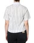 Dolce & Gabbana White Striped Collared Short Sleeve Polo Top