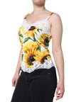 Dolce & Gabbana White Silk Sunflower Lace Sleeveless Tank Top