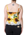 Dolce & Gabbana White Silk Sunflower Lace Sleeveless Tank Top