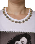 Dolce & Gabbana White Crystal Neckline Embellished Printed T-shirt