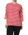 Dolce & Gabbana White Red Striped Silk Round Neck T-shirt