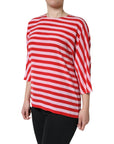 Dolce & Gabbana White Red Striped Silk Round Neck T-shirt