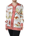 Dolce & Gabbana Multicolor Bread Print Collared Blouse Top