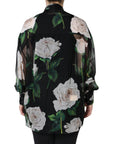 Dolce & Gabbana Black Floral Print Silk Cardigan Blouse Top