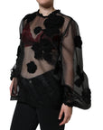 Dolce & Gabbana Black Nylon Mesh Transparent Floral Blouse