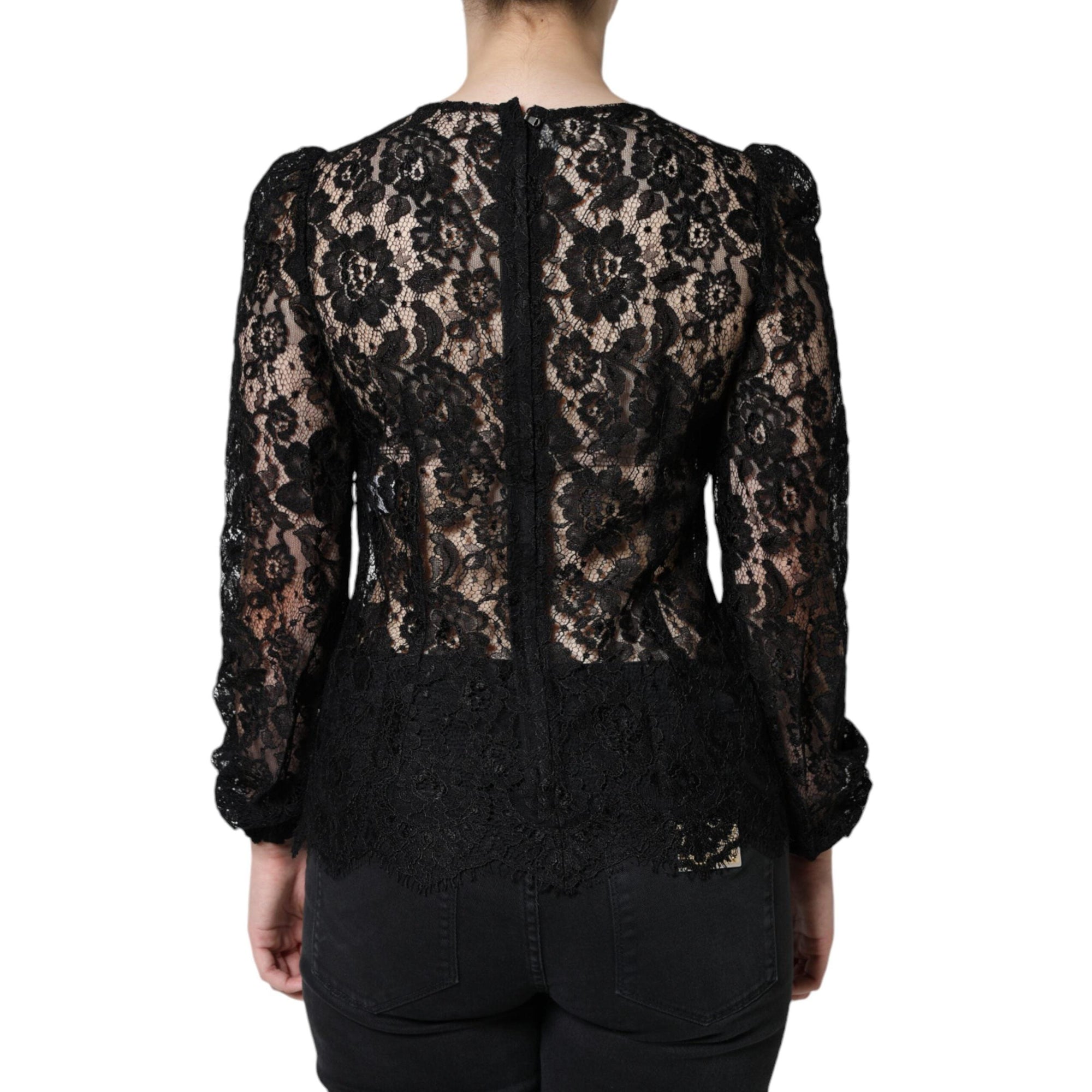 Dolce & Gabbana Black Floral Lace See Through Long Sleeve Top