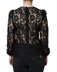 Dolce & Gabbana Black Floral Lace See Through Long Sleeve Top