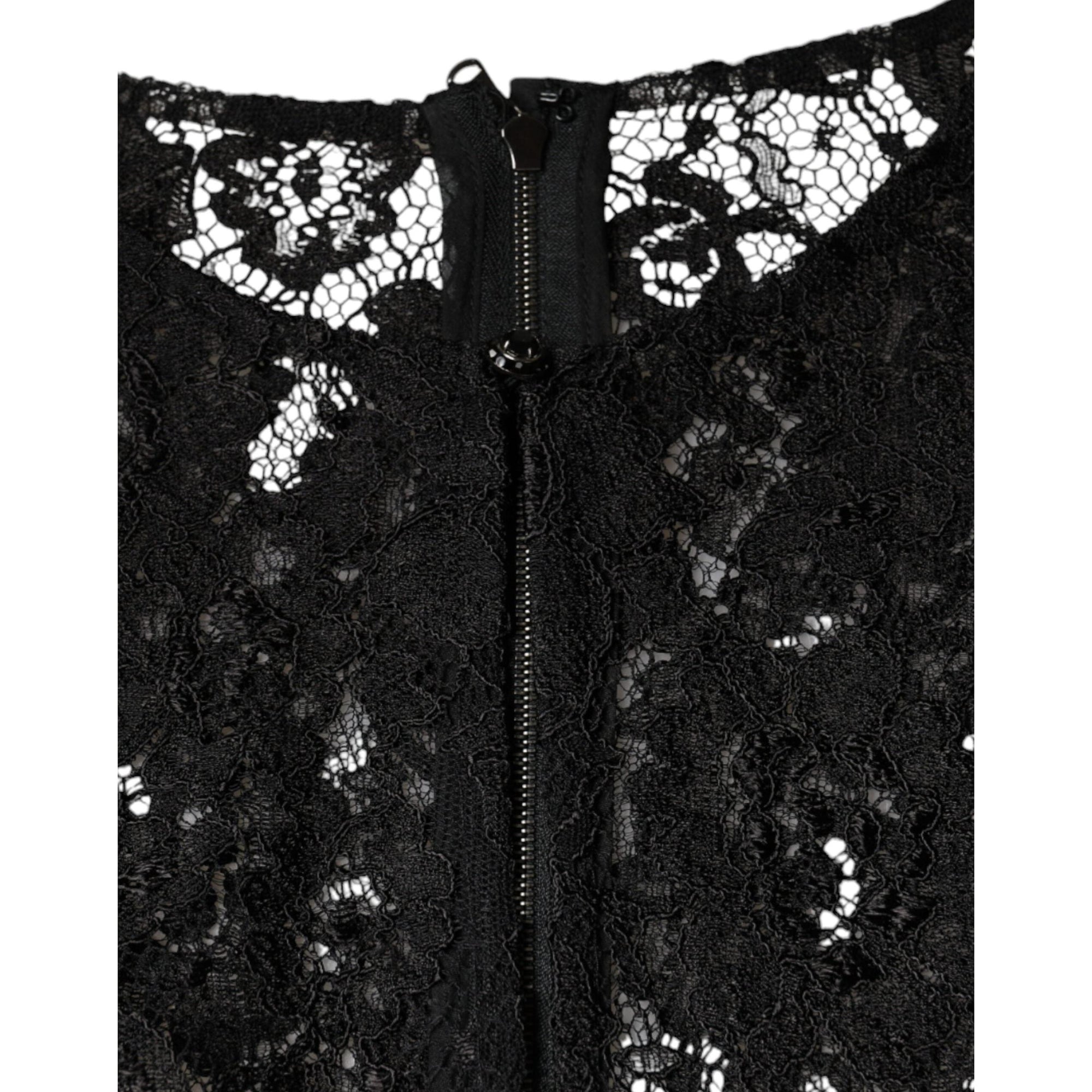 Dolce & Gabbana Black Floral Lace See Through Long Sleeve Top