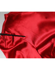 Dolce & Gabbana Red Satin Lace Trim Round Neck Blouse Top