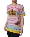 Dolce & Gabbana Pink Silk Araneine Siciliana Print Short Sleeves Top