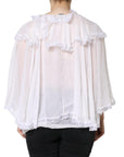 Dolce & Gabbana White Ruffles Lace Long Sleeve Blouse Top