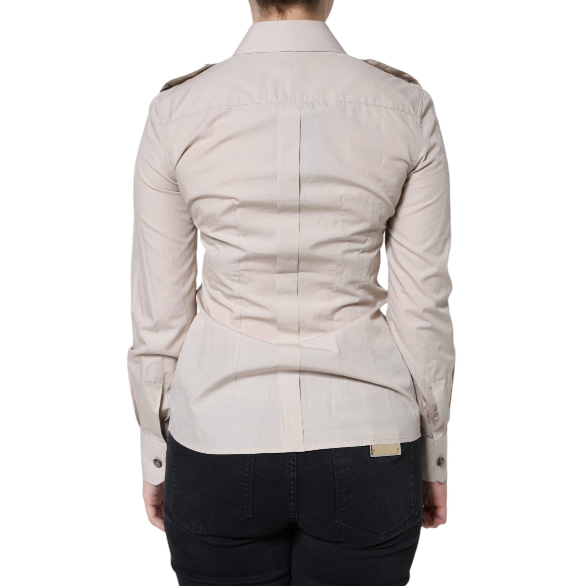 Dolce & Gabbana Beige Cotton Collared Button Down Shirt Top