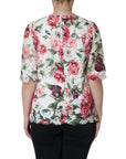 Dolce & Gabbana White Peony Lace Short Sleeves Blouse Top