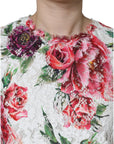 Dolce & Gabbana White Peony Lace Short Sleeves Blouse Top