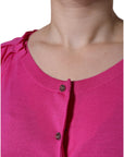 Dolce & Gabbana Pink Wool Button Down Short Sleeve Blouse Top