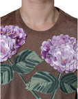Dolce & Gabbana Brown Floral Applique Viscose Short Sleeve Top