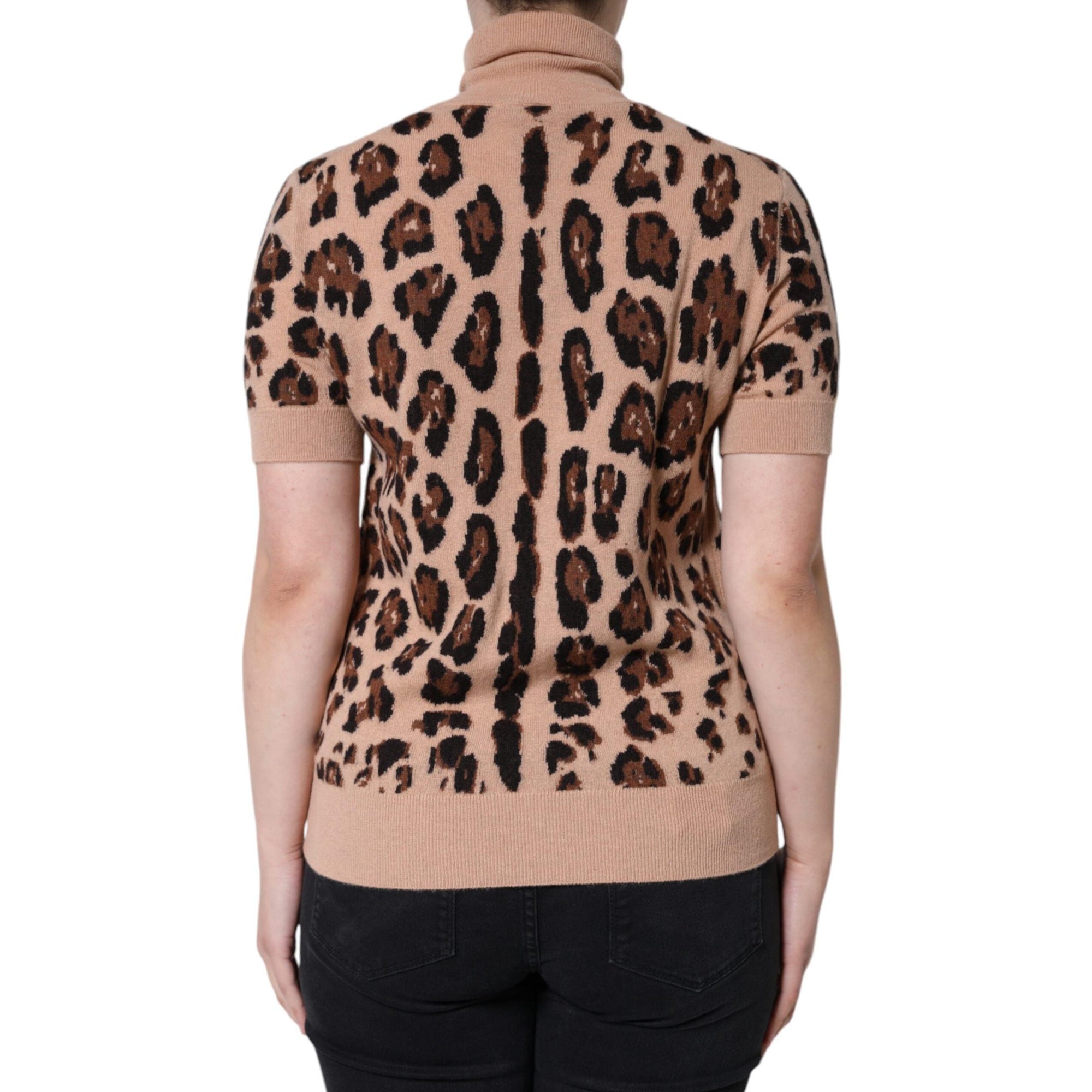 Dolce & Gabbana Beige Leopard Print Wool Turtleneck Top