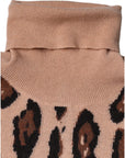 Dolce & Gabbana Beige Leopard Print Wool Turtleneck Top