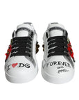 Dolce & Gabbana White Leather Floral Studded Sneakers Shoes