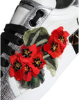 Dolce & Gabbana White Leather Floral Studded Sneakers Shoes