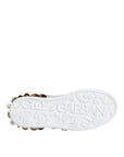 Dolce & Gabbana White Leather Floral Studded Sneakers Shoes