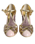 Dolce & Gabbana Pink Strass Crystals T-strap Sandals Shoes